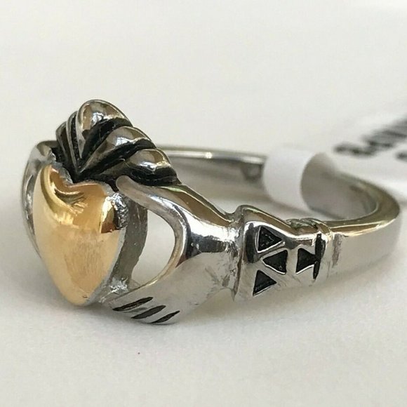 Irish Celtic Claddagh Ring Size 5 Silver Gold Stainless Steel Knot Heart Hands - Picture 5 of 11